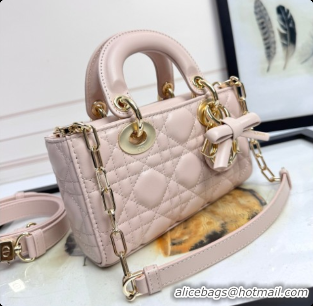 Good Looking Dior Mini Lady D-Joy Bag in Cannage Lambskin with Bow Blush Pink 2026 D9240