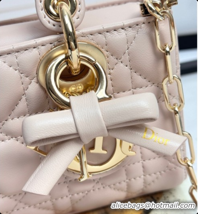 Good Looking Dior Mini Lady D-Joy Bag in Cannage Lambskin with Bow Blush Pink 2026 D9240