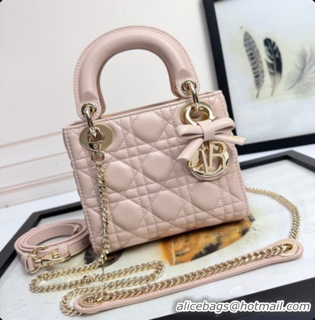 Good Product Dior Mini Lady Dior Bag in Cannage Lambskin with Bow Blush Pink 2026 D6603