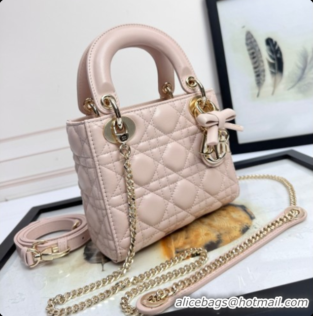Good Product Dior Mini Lady Dior Bag in Cannage Lambskin with Bow Blush Pink 2026 D6603