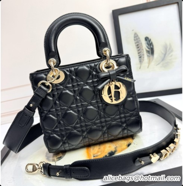 Good Quality Dior Small Lady Dior My ABCDior Bag in Cannage Lambskin with Bow Black 2026 D6604