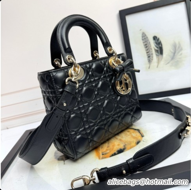 Good Quality Dior Small Lady Dior My ABCDior Bag in Cannage Lambskin with Bow Black 2026 D6604
