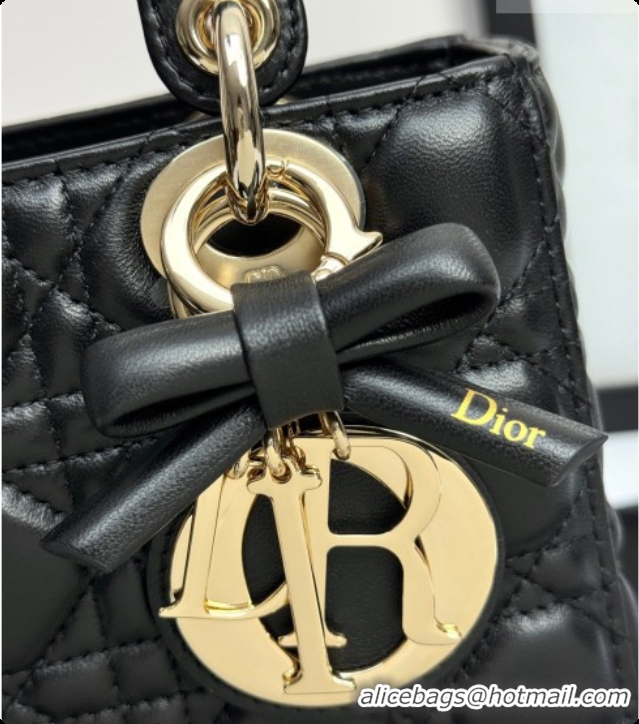 Good Quality Dior Small Lady Dior My ABCDior Bag in Cannage Lambskin with Bow Black 2026 D6604