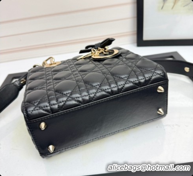 Good Quality Dior Small Lady Dior My ABCDior Bag in Cannage Lambskin with Bow Black 2026 D6604