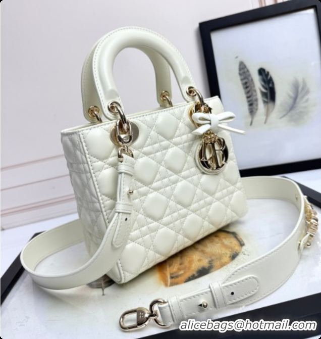 Top Design Dior Small Lady Dior My ABCDior Bag in Cannage Lambskin with Bow White 2026 D6604