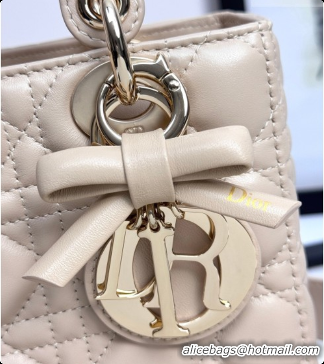 Best Price Dior Small Lady Dior My ABCDior Bag in Cannage Lambskin with Bow Beige Apricot 2026 D6604