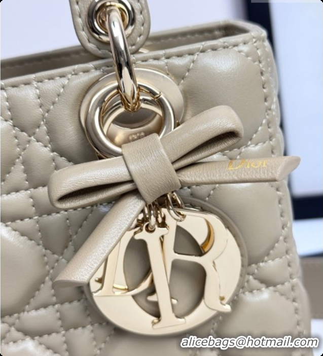 Shop Duplicate Dior Small Lady Dior My ABCDior Bag in Cannage Lambskin with Bow Apricot Grey 2026 D6604