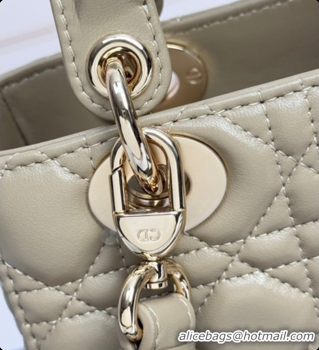 Shop Duplicate Dior Small Lady Dior My ABCDior Bag in Cannage Lambskin with Bow Apricot Grey 2026 D6604