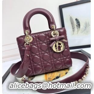 Cheap Price Dior Small Lady Dior My ABCDior Bag in Cannage Lambskin with Bow Burgundy 2026 D6604