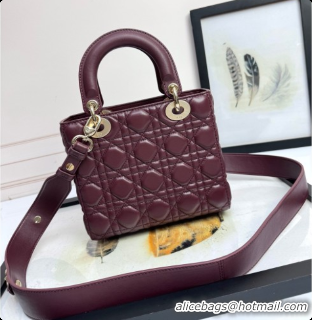 Cheap Price Dior Small Lady Dior My ABCDior Bag in Cannage Lambskin with Bow Burgundy 2026 D6604