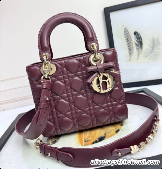 Cheap Price Dior Small Lady Dior My ABCDior Bag in Cannage Lambskin with Bow Burgundy 2026 D6604