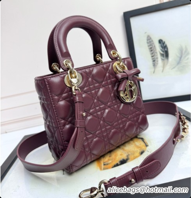 Cheap Price Dior Small Lady Dior My ABCDior Bag in Cannage Lambskin with Bow Burgundy 2026 D6604