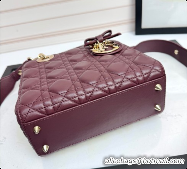 Cheap Price Dior Small Lady Dior My ABCDior Bag in Cannage Lambskin with Bow Burgundy 2026 D6604