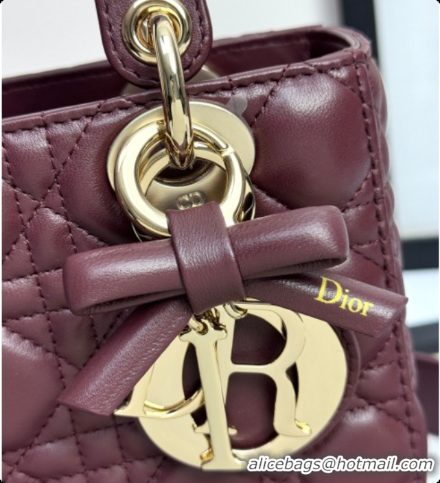 Cheap Price Dior Small Lady Dior My ABCDior Bag in Cannage Lambskin with Bow Burgundy 2026 D6604