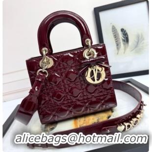 Pretty Style Dior Small Lady Dior My ABCDior Bag in Patent Cannage Leather with Bow Burgundy 2026 D6604
