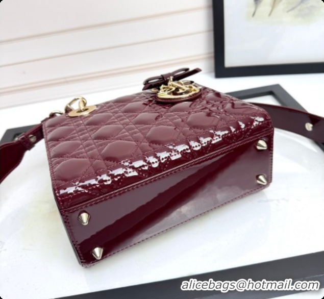 Pretty Style Dior Small Lady Dior My ABCDior Bag in Patent Cannage Leather with Bow Burgundy 2026 D6604