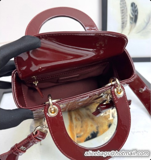 Pretty Style Dior Small Lady Dior My ABCDior Bag in Patent Cannage Leather with Bow Burgundy 2026 D6604