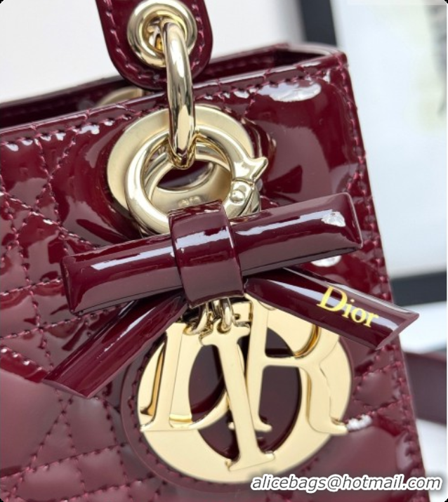 Pretty Style Dior Small Lady Dior My ABCDior Bag in Patent Cannage Leather with Bow Burgundy 2026 D6604