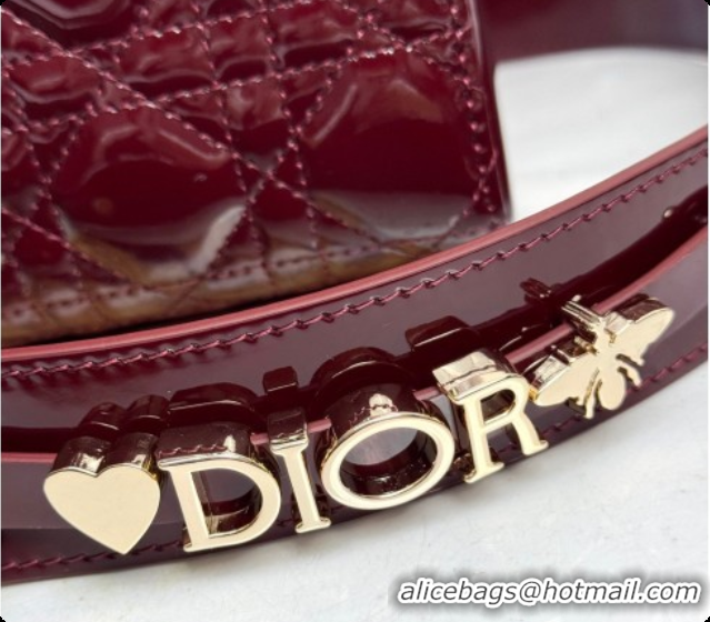 Pretty Style Dior Small Lady Dior My ABCDior Bag in Patent Cannage Leather with Bow Burgundy 2026 D6604