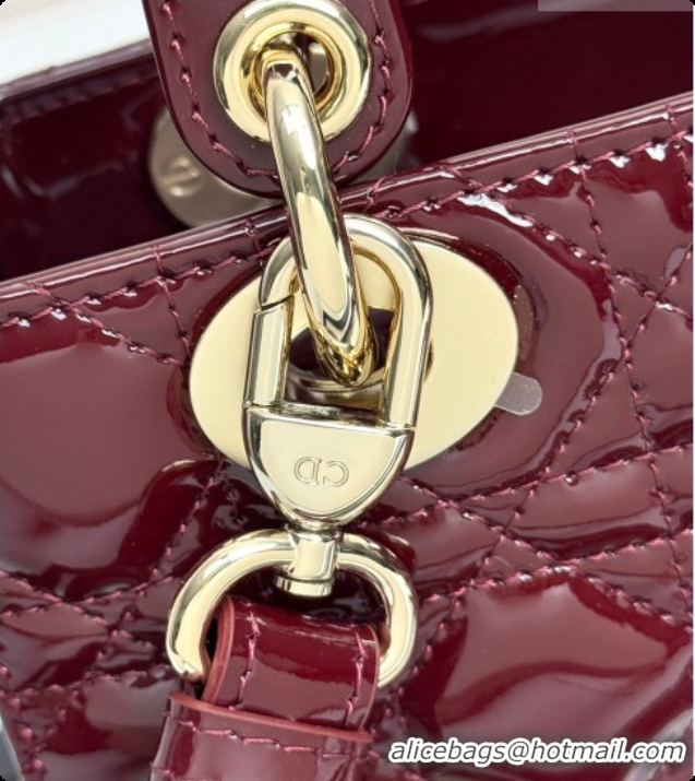 Pretty Style Dior Small Lady Dior My ABCDior Bag in Patent Cannage Leather with Bow Burgundy 2026 D6604