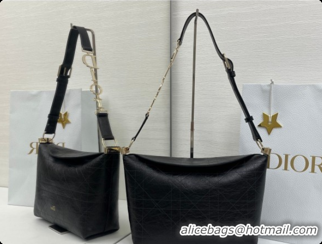 Low Cost Dior Small Diorly Bag in Cannage Crinkled Calfskin Leather Black 2026 0408101