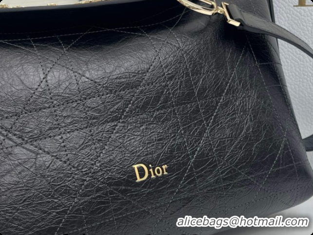 Low Cost Dior Small Diorly Bag in Cannage Crinkled Calfskin Leather Black 2026 0408101
