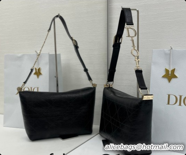 Low Cost Dior Small Diorly Bag in Cannage Crinkled Calfskin Leather Black 2026 0408101