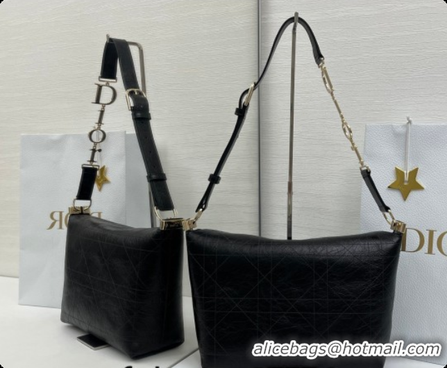 Low Cost Dior Small Diorly Bag in Cannage Crinkled Calfskin Leather Black 2026 0408101