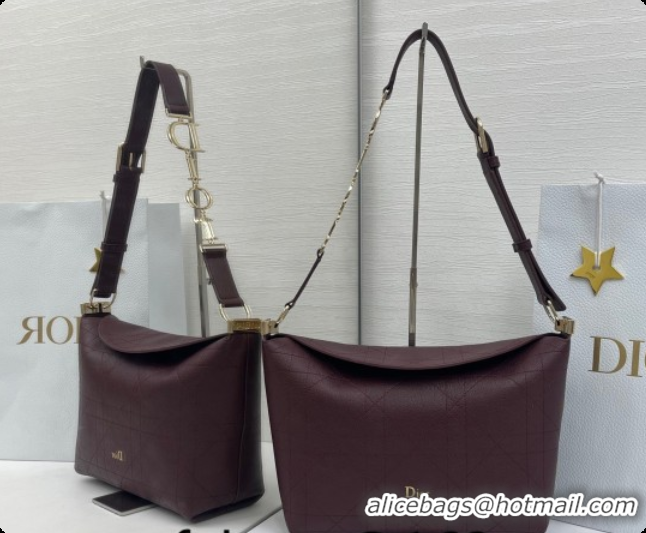 Purchase Dior Small Diorly Bag in Cannage Flat Calfskin Leather Burgundy 2026 0408104