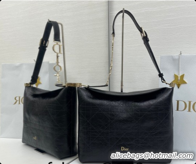 Sophisticated Dior Medium Diorly Bag in Cannage Crinkled Calfskin Leather Black 2026 0408105