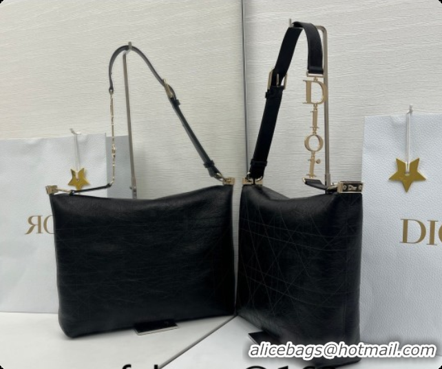 Sophisticated Dior Medium Diorly Bag in Cannage Crinkled Calfskin Leather Black 2026 0408105