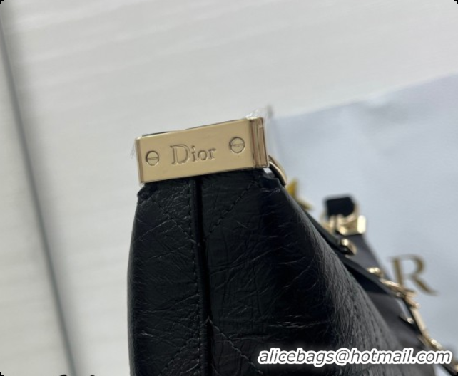 Sophisticated Dior Medium Diorly Bag in Cannage Crinkled Calfskin Leather Black 2026 0408105