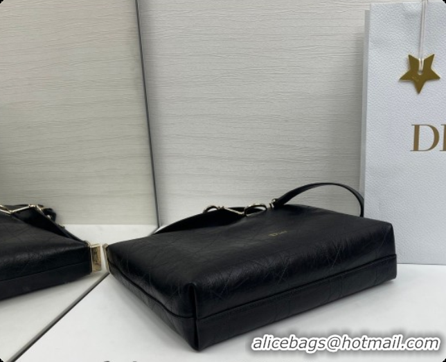 Sophisticated Dior Medium Diorly Bag in Cannage Crinkled Calfskin Leather Black 2026 0408105