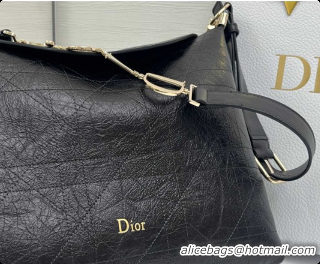 Sophisticated Dior Medium Diorly Bag in Cannage Crinkled Calfskin Leather Black 2026 0408105