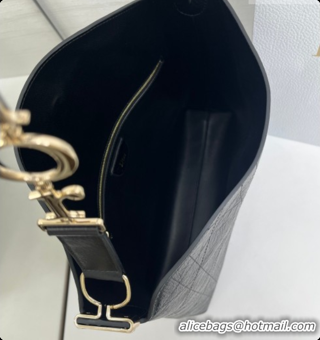 Sophisticated Dior Medium Diorly Bag in Cannage Crinkled Calfskin Leather Black 2026 0408105