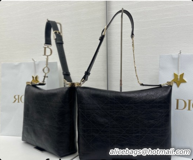 Sophisticated Dior Medium Diorly Bag in Cannage Crinkled Calfskin Leather Black 2026 0408105