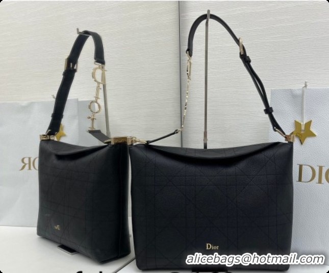 Buy Luxury Dior Medium Diorly Bag in Cannage Flat Calfskin Leather Black 2026 0408106