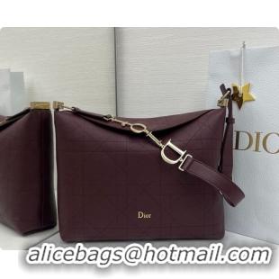 Popular Style Dior Medium Diorly Bag in Cannage Flat Calfskin Leather Burgundy 2026 0408108