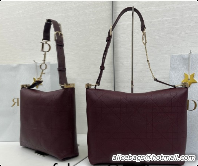 Popular Style Dior Medium Diorly Bag in Cannage Flat Calfskin Leather Burgundy 2026 0408108