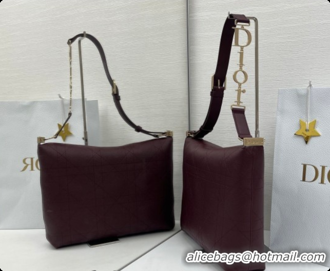 Popular Style Dior Medium Diorly Bag in Cannage Flat Calfskin Leather Burgundy 2026 0408108
