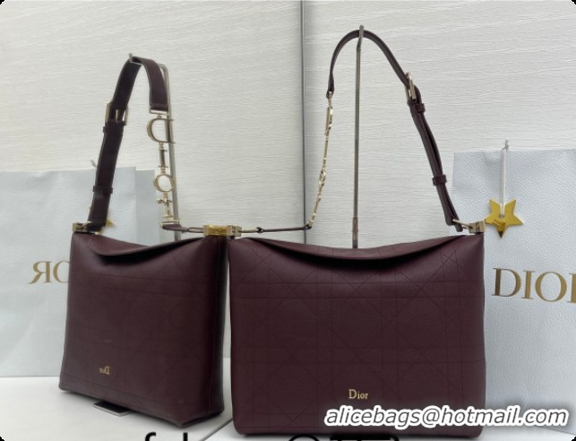 Popular Style Dior Medium Diorly Bag in Cannage Flat Calfskin Leather Burgundy 2026 0408108