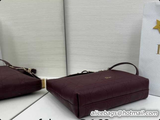 Popular Style Dior Medium Diorly Bag in Cannage Flat Calfskin Leather Burgundy 2026 0408108