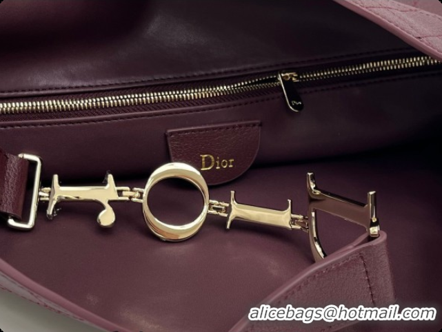 Popular Style Dior Medium Diorly Bag in Cannage Flat Calfskin Leather Burgundy 2026 0408108