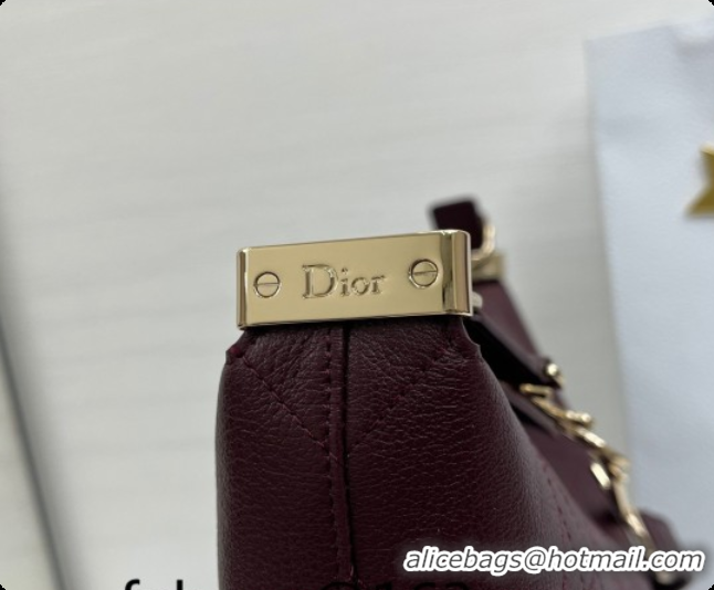 Popular Style Dior Medium Diorly Bag in Cannage Flat Calfskin Leather Burgundy 2026 0408108