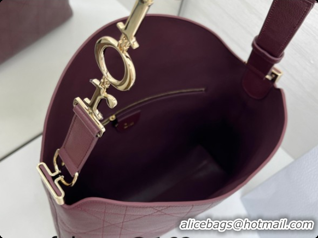 Popular Style Dior Medium Diorly Bag in Cannage Flat Calfskin Leather Burgundy 2026 0408108