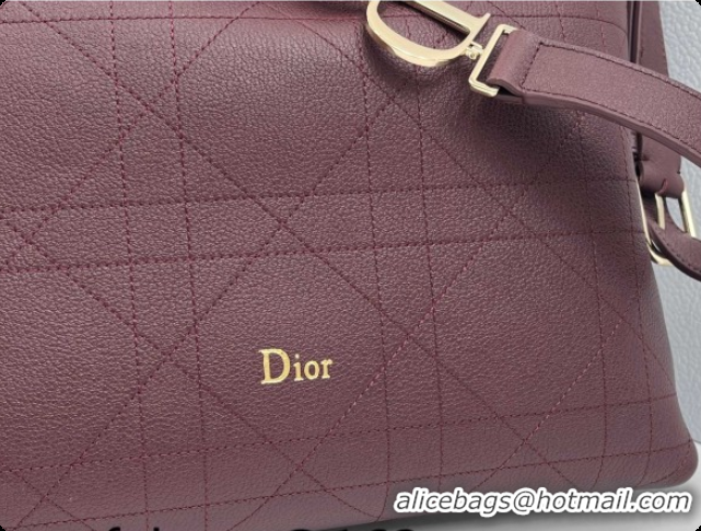 Popular Style Dior Medium Diorly Bag in Cannage Flat Calfskin Leather Burgundy 2026 0408108