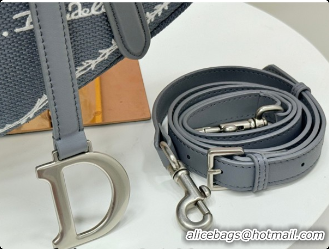 Luxury Dior Medium Saddle Bag with Strap in Blue and White Book Cover Embroidery 2026 D9930