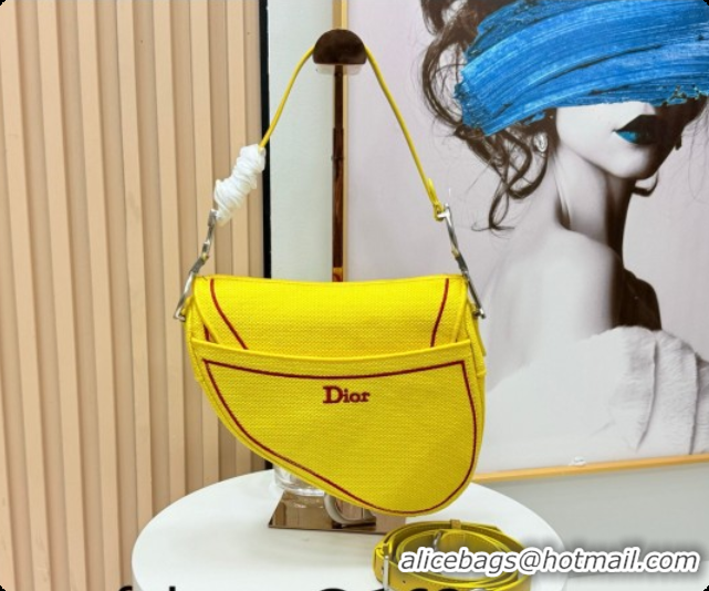 Perfect Dior Medium Saddle Bag with Strap in Yellow and Red Book Cover Embroidery 2026 D9930