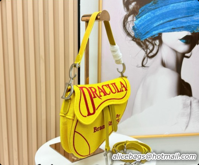 Perfect Dior Medium Saddle Bag with Strap in Yellow and Red Book Cover Embroidery 2026 D9930