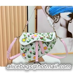 Best Quality Dior Medium Saddle Bag with Strap in Multicolor White Daisy Garden Embroider 2026 D9930